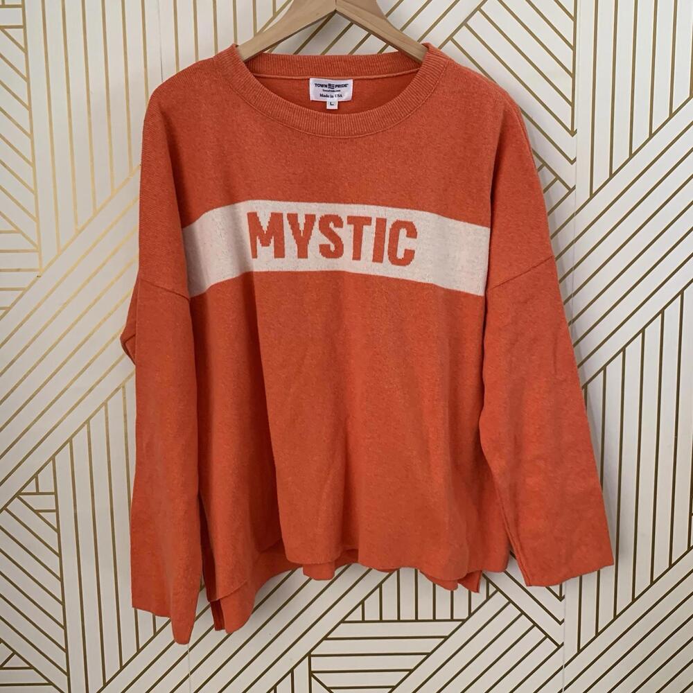 Town Pride Mystic Cotton Blend Striped Sweater made In USA Size Large